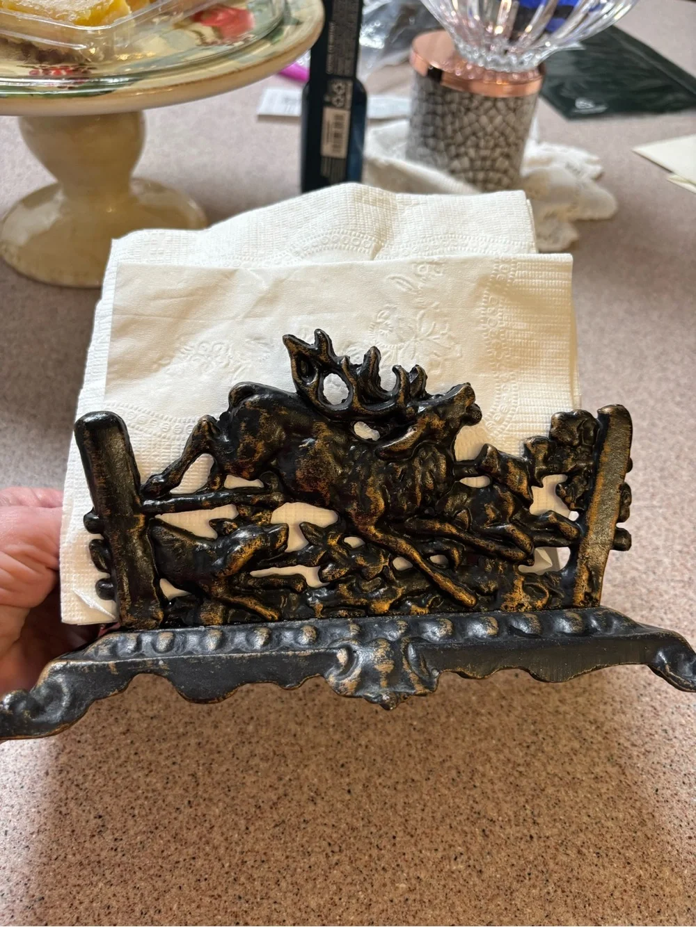 Vintage Metal Envelope Holder with the Hunt Scene,antique Brass finish.